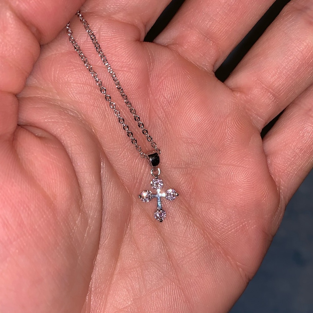 Pink crystal Cross pendant necklace